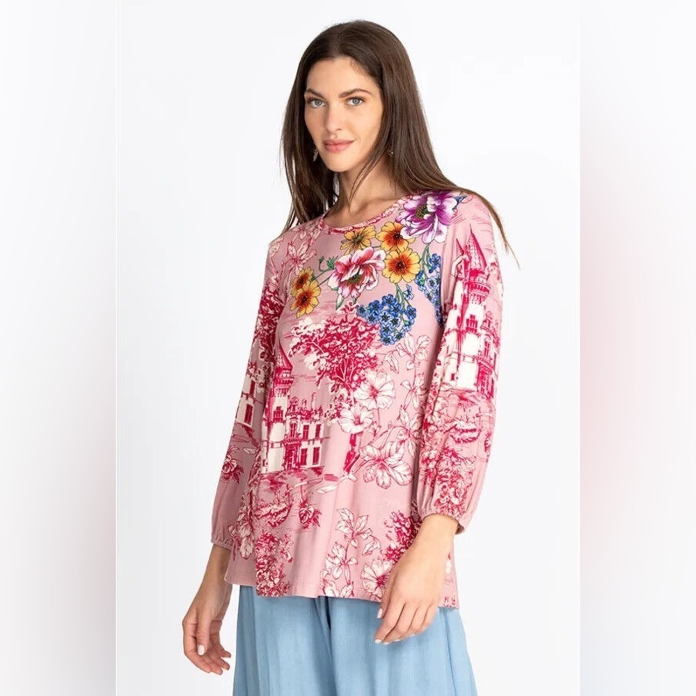 Johnny Was House on the Hill Puff Long Sleeve Top - Pink Floral - Size Large - Picture 3 of 12